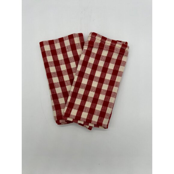 Set of 2 Red and White Gingham Cotton Napkins 17 x 16" - Picture 3 of 4